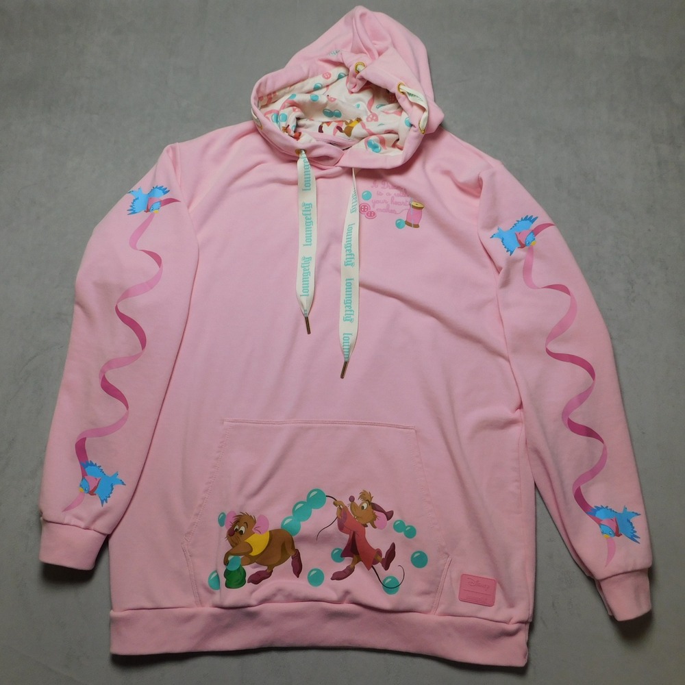 Loungefly Disney Cinderella‎ Gus Jaq Pink Hoodie Sweatshirt Womens XL